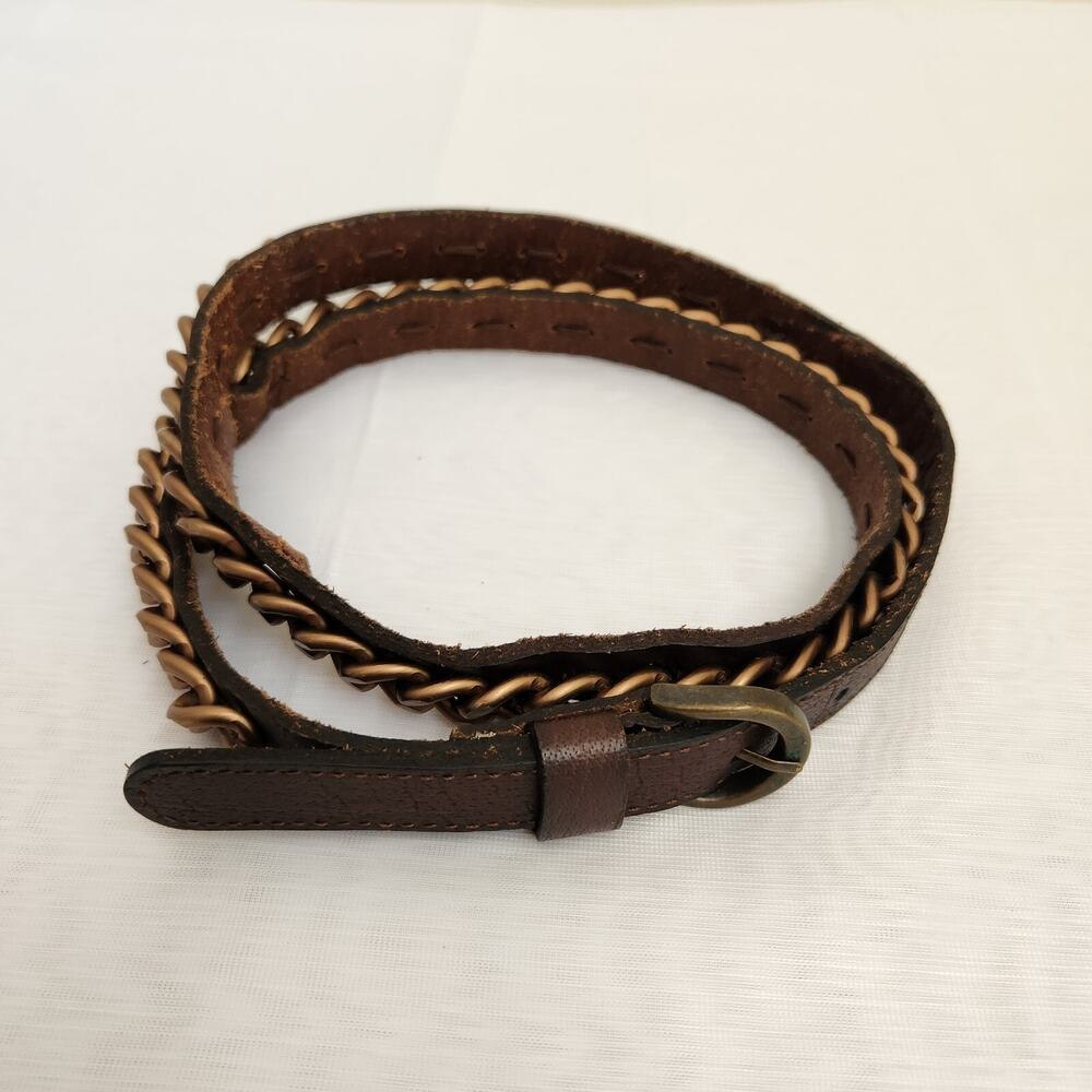Banana Republic Belt Women's M Brown Genuine Leather Copper Chain Biker Belt